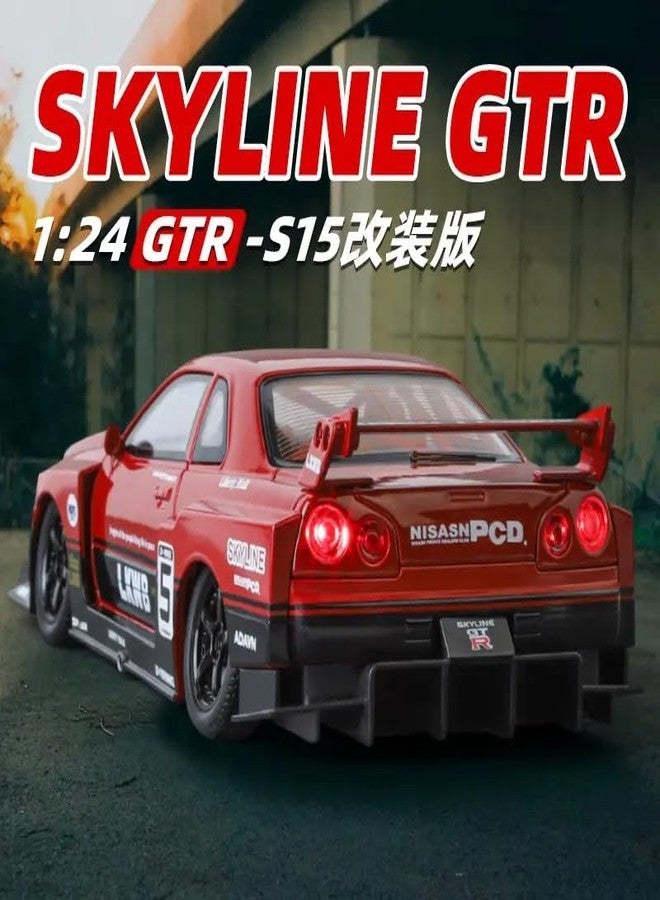 KING FORU Scale Exclusive Alloy Metal Pull Back Die-cast Car Model with Sound Light Mini Auto Toy for Kids Metal Model Toy Car with Sound and Light (1:24 NISS-an GTR R34 Skyline-RED) - Image 2